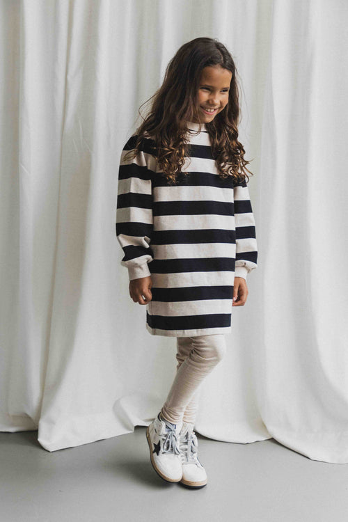 CHARLIE PETITE | SWEATER DRESS CECILE BLACK BEIGE STRIPE