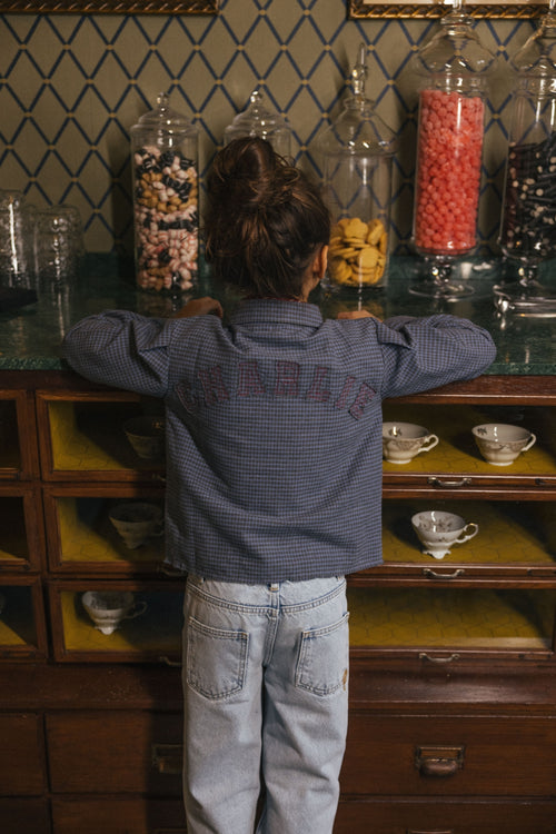 Charlie Petite | Niki Blouse | Blue/Grey Checked
