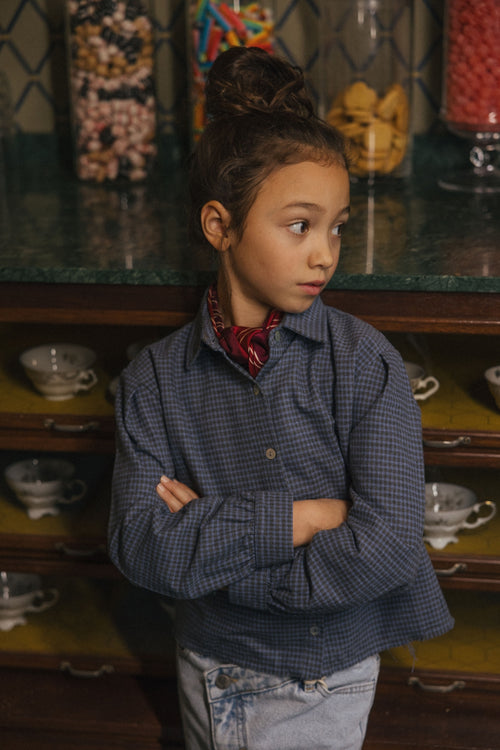 Charlie Petite | Niki Blouse | Blue/Grey Checked
