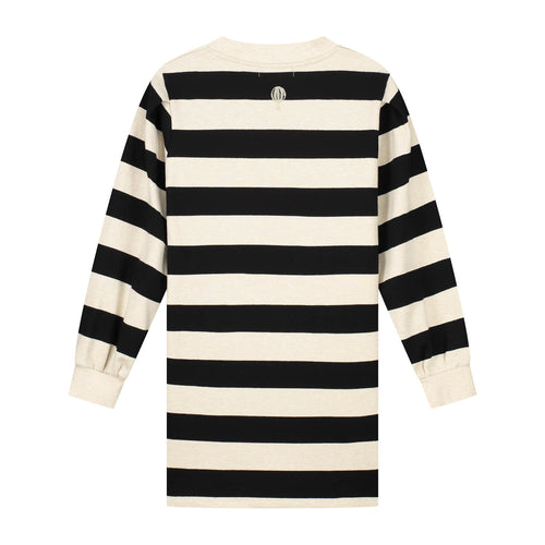 CHARLIE PETITE | SWEATER DRESS CECILE BLACK BEIGE STRIPE