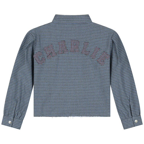 Charlie Petite | Niki Blouse | Blue/Grey Checked