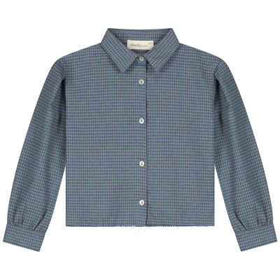 Charlie Petite | Niki Blouse | Blue/Grey Checked