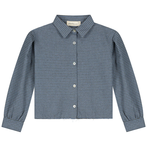 Charlie Petite | Niki Blouse | Blue/Grey Checked
