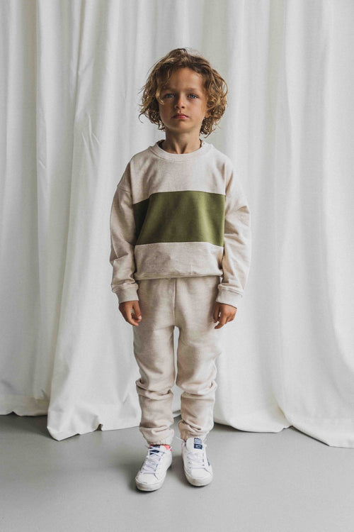 CHARLIE PETITE | SWEATER HUNTER BEIGE MELANGE GREEN STRIPE