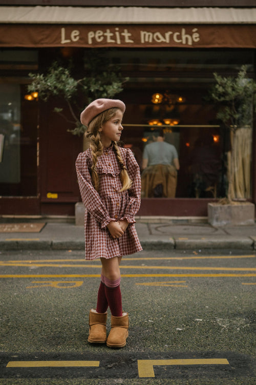 CHARLIE PETITE | DRESS FAUVE CHECK PINK RED