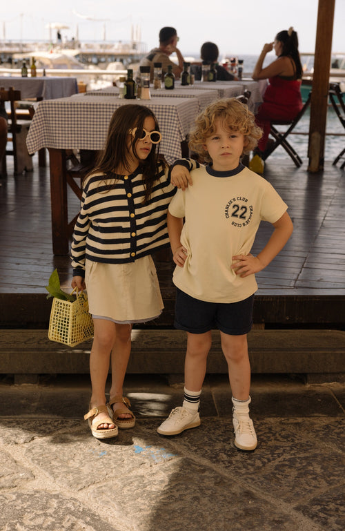 Charlie Petite | Luc T-Shirt | Cream/Navy