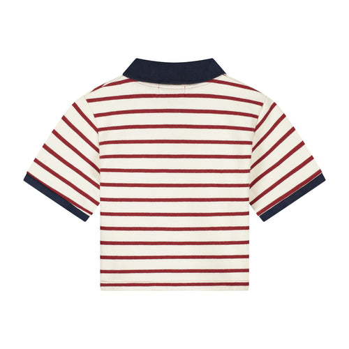 Pam Cropped Polo T-Shirt | Stripes Bordeaux/Ecru