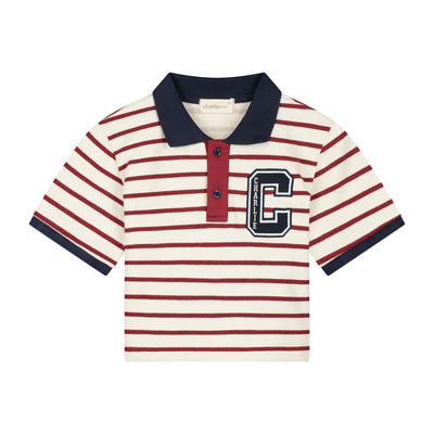 Pam Cropped Polo T-Shirt | Stripes Bordeaux/Ecru