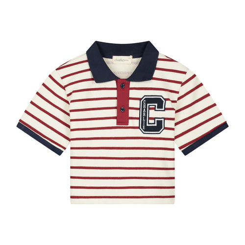 Pam Cropped Polo T-Shirt | Stripes Bordeaux/Ecru