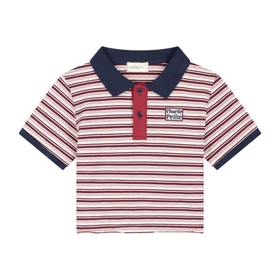 Pam Cropped Polo T-Shirt | Stripes Bordeaux/Navy/Ecru